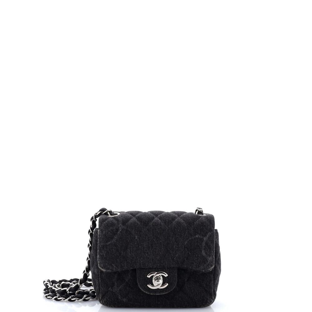 Chanel Mini Square Classic Single Flap Bag Quilted CC Printed Denim